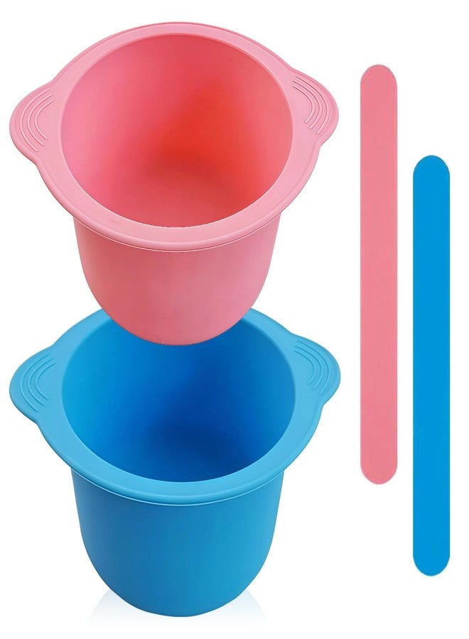 hongliang 2 Pack Silicone Wax Warmer Liner with Spatula Sticks - Reusable Non-Stick Wax Pot Bowl Replacement,Wax Melt Liner for Hair Removal Waxing Supplies (Pink/Blue) - Image 1